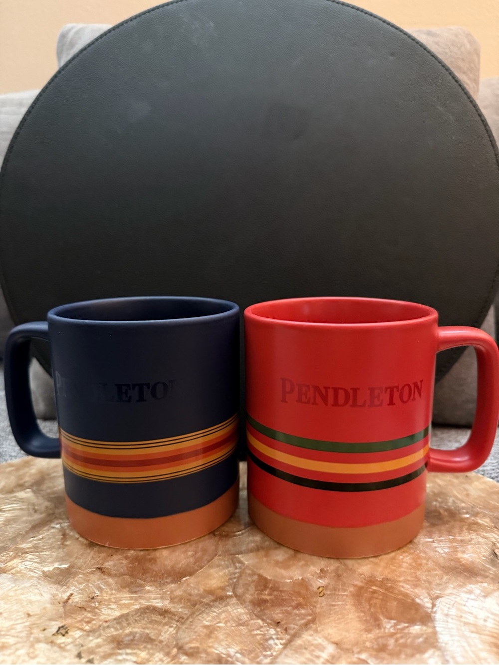 Pendleton Navy and Red Striped Ceramic Mug Set